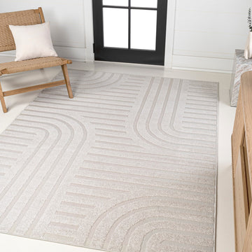 Anders High-Low MidCentury Modern Arch Stripe Two-Tone Indoor/Outdoor Area Rug